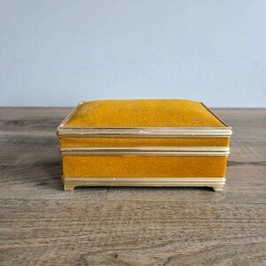 Vintage Mustard Yellow Velvet Jewelry Box Chest with Mirror.